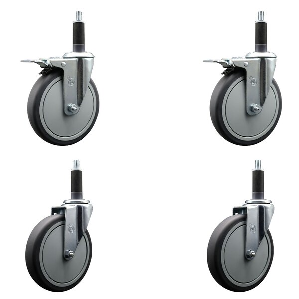 Service Caster 6'' Thermoplastic Rubber Swivel 1'' Expanding Stem Caster Set 2 Total Lock Brakes, 4PK SCC-EXTTL20S614-TPRB-2-S-2-1 - main